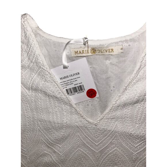 Marie Oliver Eyelet Lace White V-Neck Top Short Ruffle Sleeve Casual Summer - Picture 12 of 12